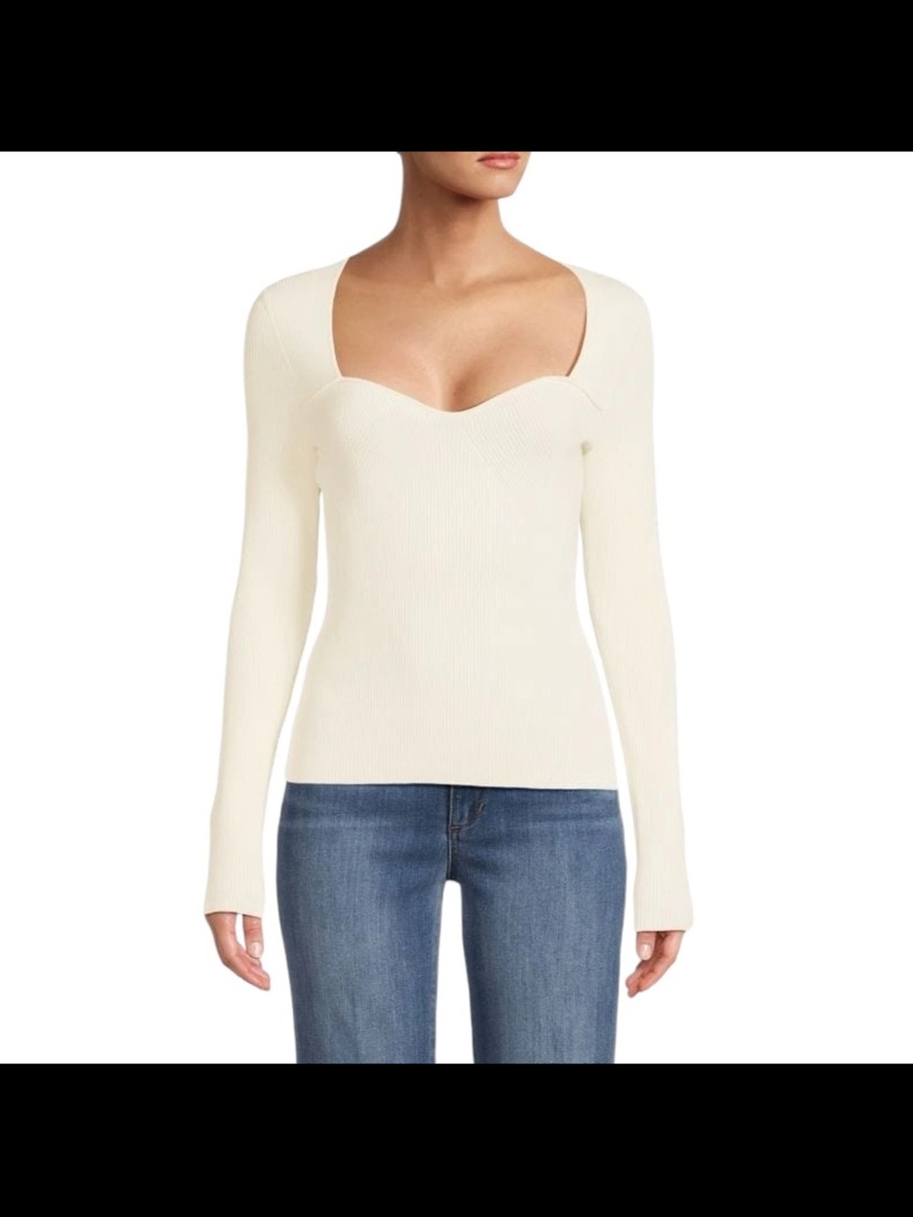 Veronica Beard Gladys Sweetheart Neck Rib Top Sweater Ivory White Size S Shaping